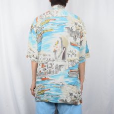 画像3: pierre cardin オールオーバーパターン 風景柄 レーヨンアロハシャツ L (3)