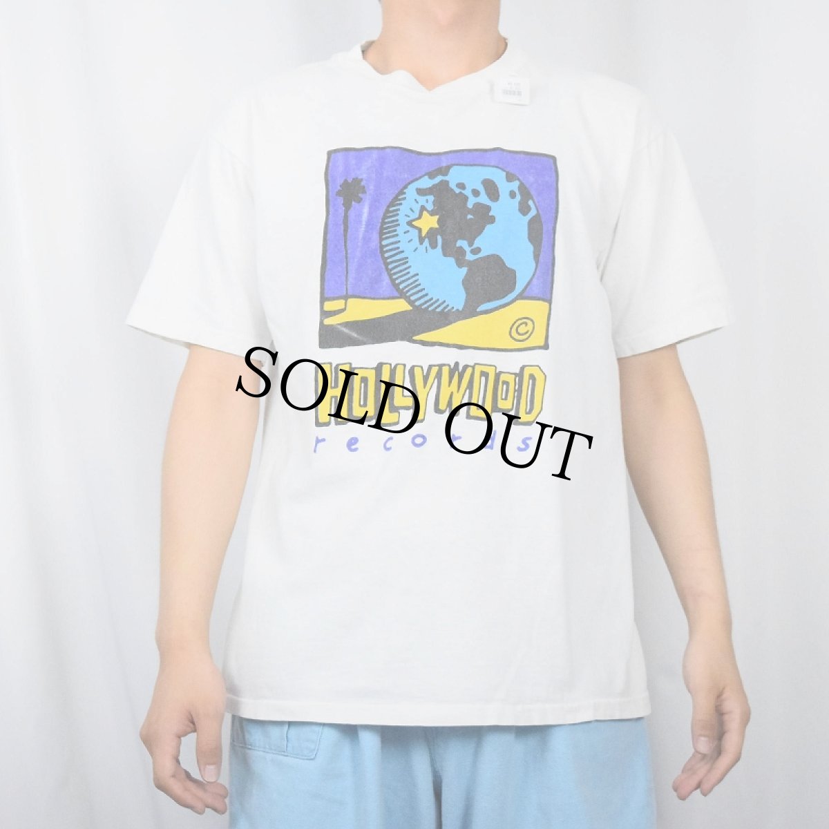 画像2: 90's Hollywood Records USA製 レコードレーベル プリントTシャツ L (2)