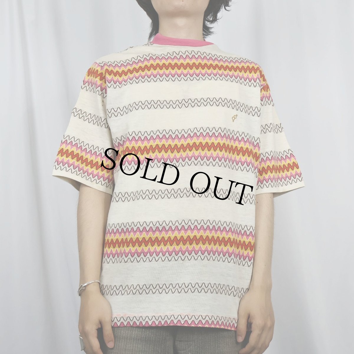 画像2: 【SALE】 70's Golden Breed USA製 ロゴ刺繍 ボーダー柄 ジャガードニットTシャツ L (2)