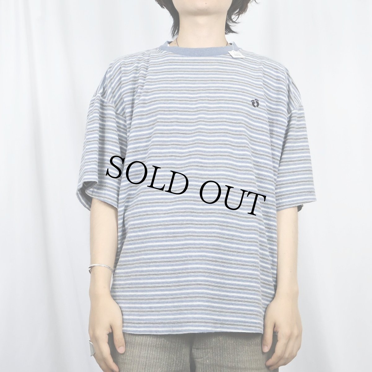 画像2: 80〜90's HANG TEN ロゴ刺繍 ボーダー柄 Tシャツ XL (2)