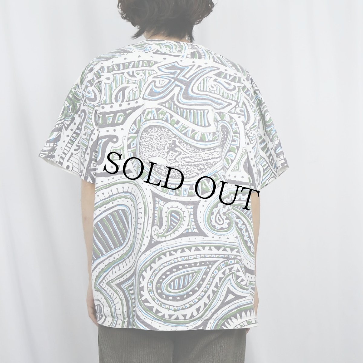 画像5: 90's Hobie サーフブランド ロゴ刺繍 ペイズリー柄 大判プリントTシャツ (5)