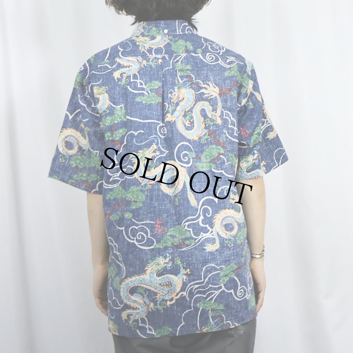 画像3: Reyn Spooner 龍柄 コットン×ポリエステルボタンダウンシャツ L (3)