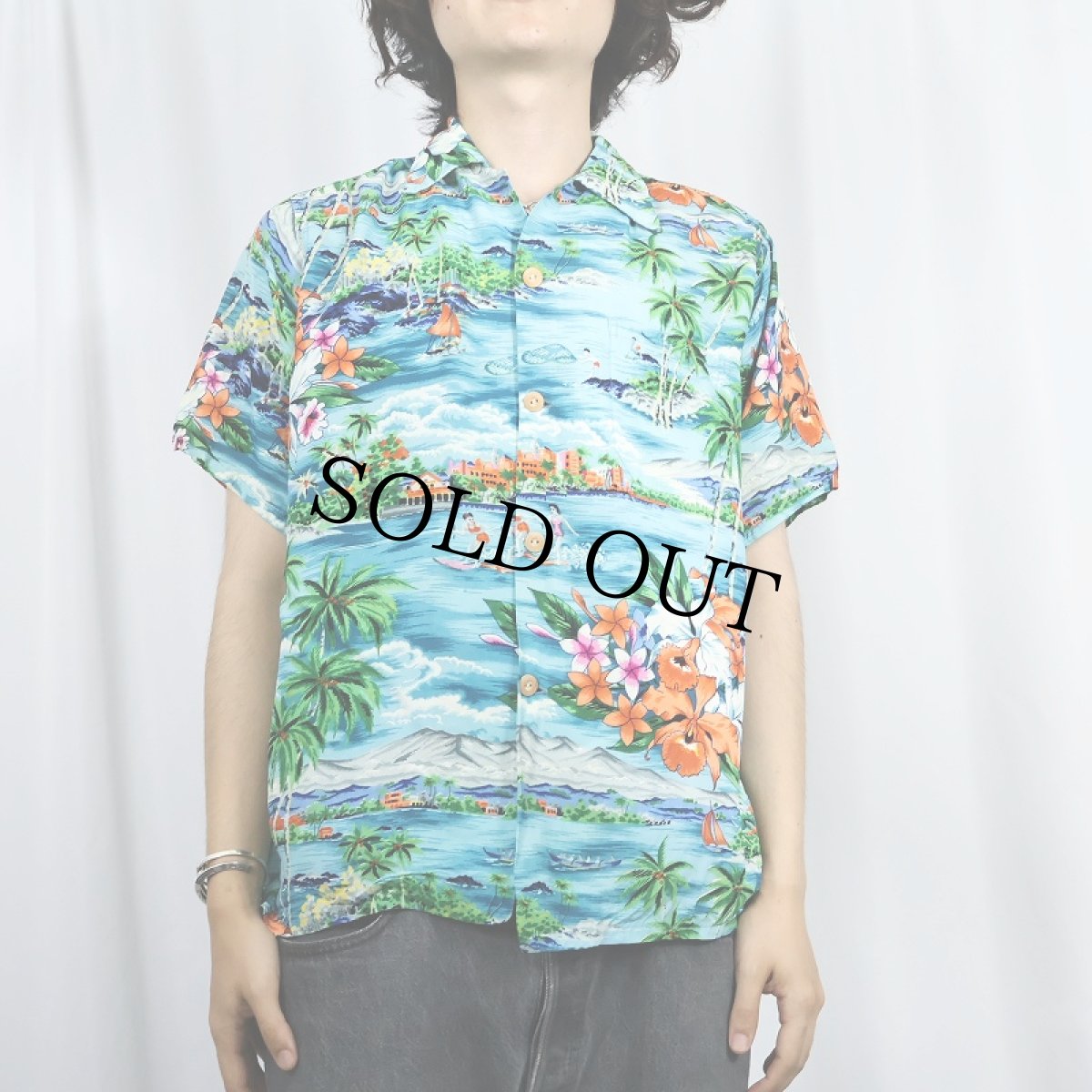 画像2: 60's Hookano HAWAII製 オールオーバーパターン アロハシャツ S (2)
