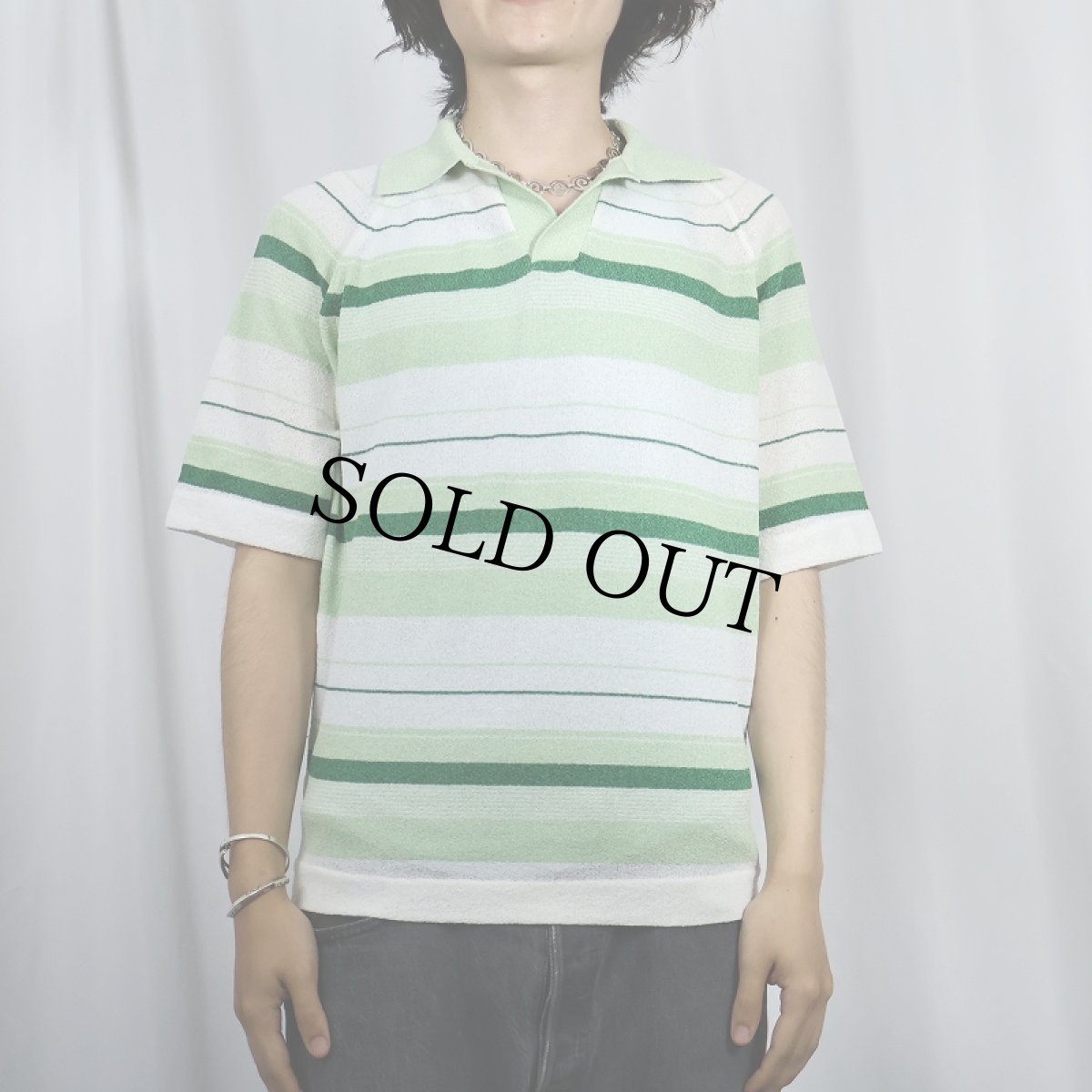 画像2: 70's JCPenney ボーダー柄 ニットスキッパーシャツ M (2)