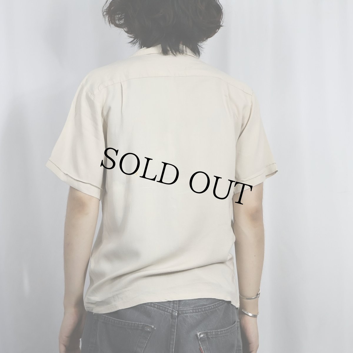 画像3: 60's〜 Designer COLLECTION br CAMPUS 刺繍入り レーヨン混 オープンカラーシャツ S (3)