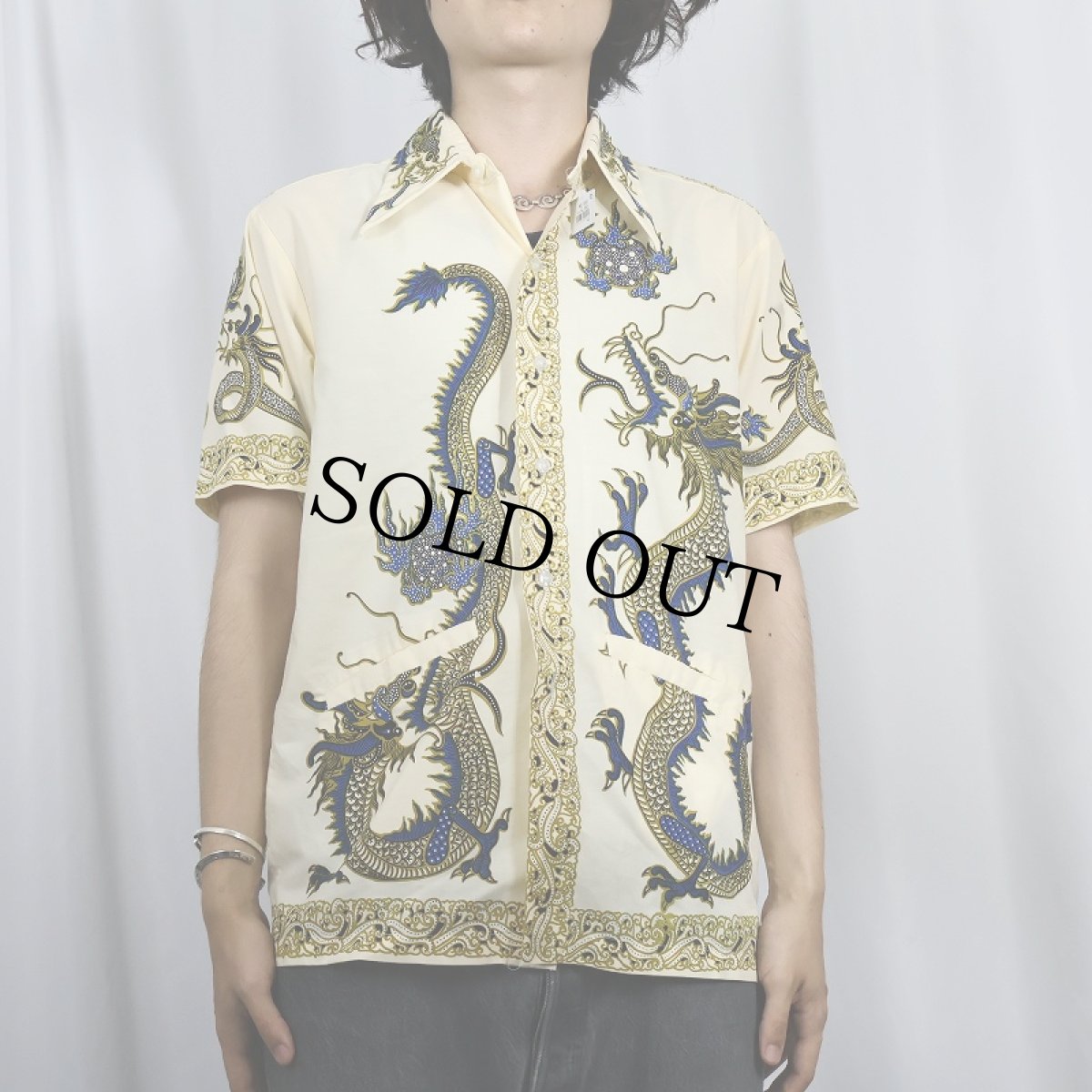 画像2: 70's JAVA BATIK 龍柄 コットンシャツ XL (2)