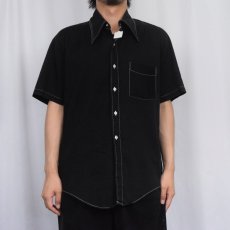 画像2: 70's WESTVALE ステッチデザイン ポリエステル×コットンシャツ BLACK L (2)