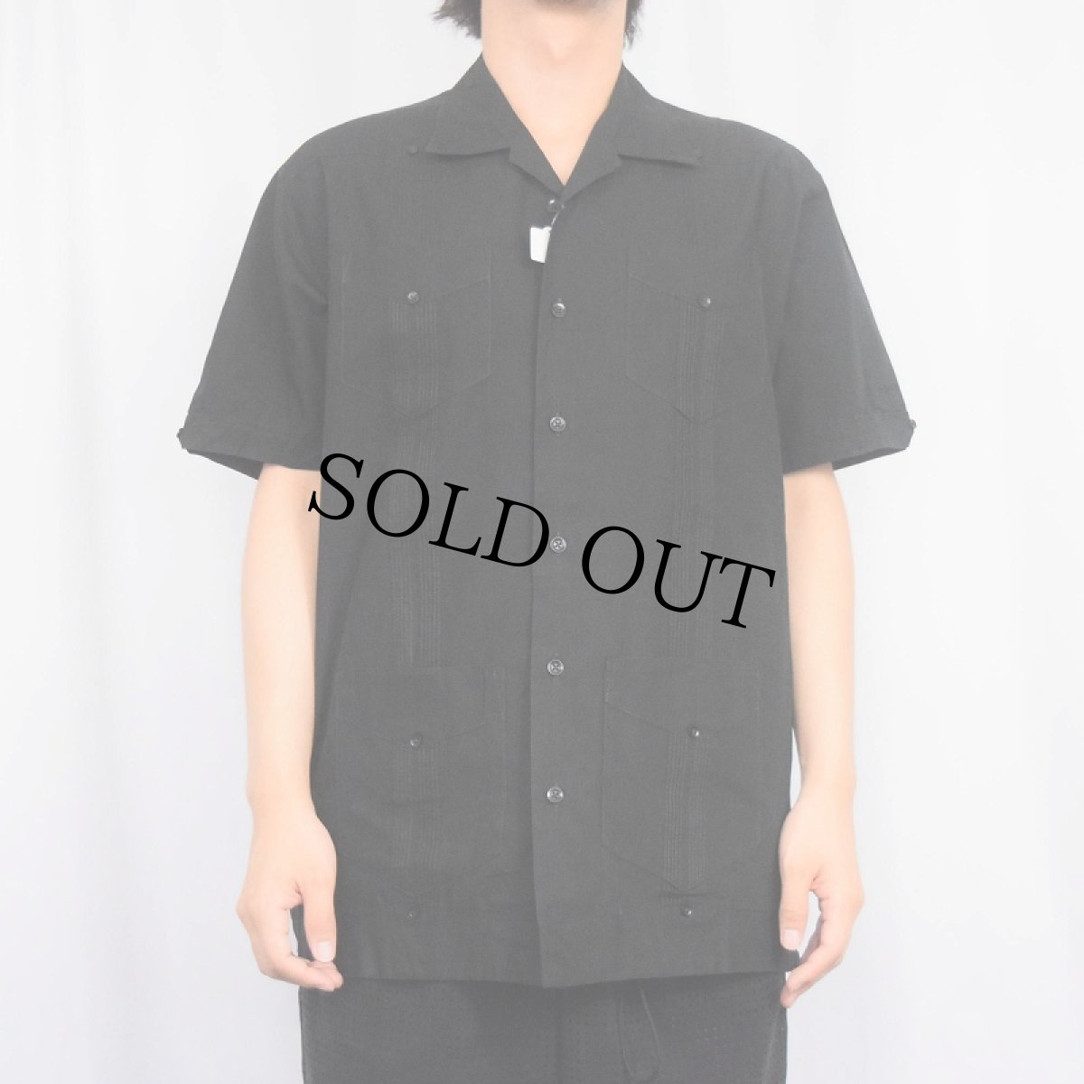 画像2: The Havanera 刺繍デザイン キューバシャツ BLACK M (2)