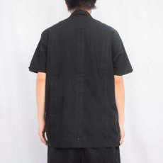 画像3: The Havanera 刺繍デザイン キューバシャツ BLACK M (3)