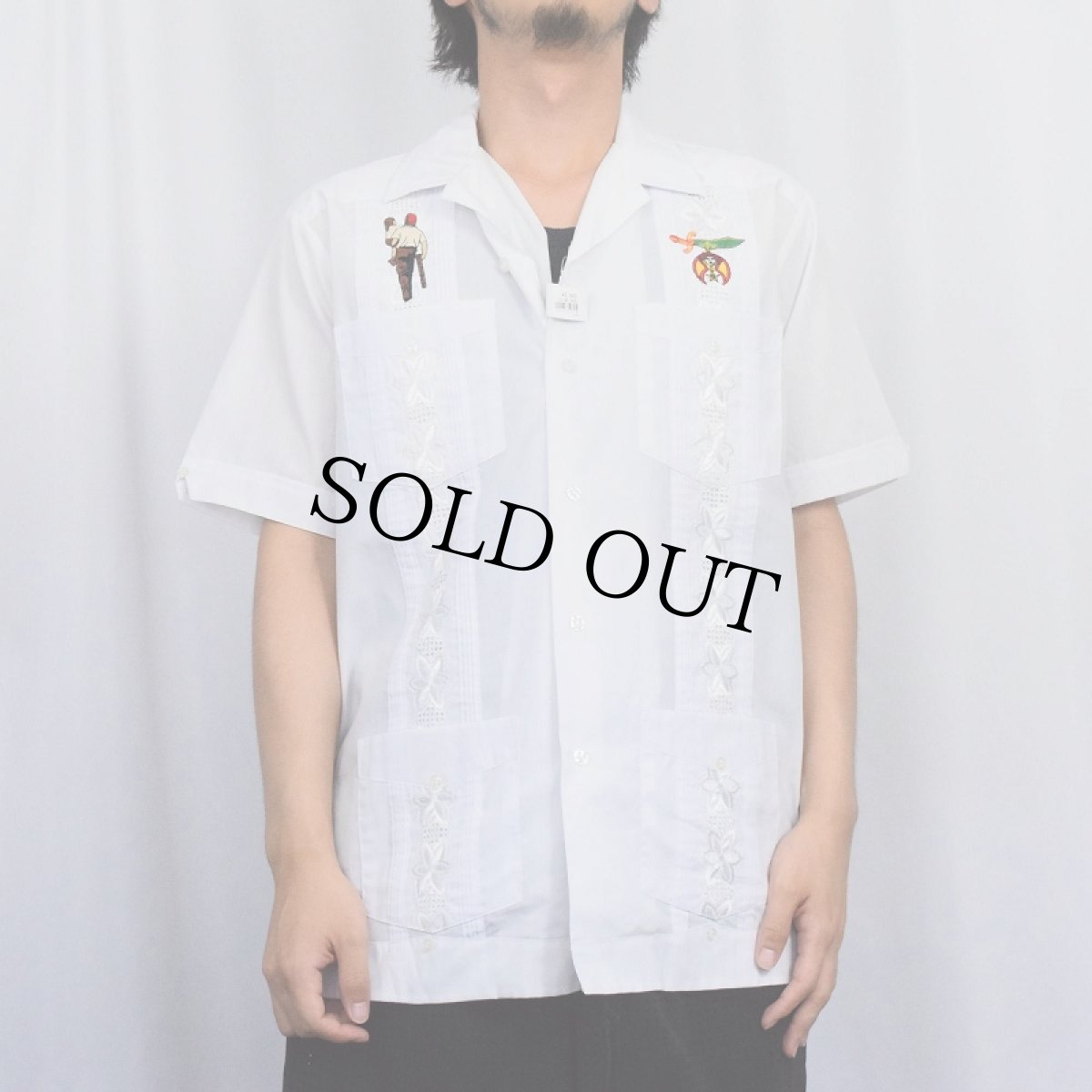 画像2: GUAYABERA 刺繍デザイン キューバシャツ M (2)