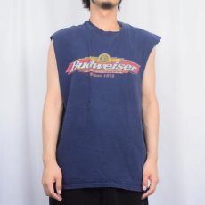 画像3: 90's Budweiser ビールメーカー カットオフスリーブＴシャツ NAVY L (3)