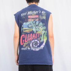 画像4: 90's Budweiser ビールメーカー カットオフスリーブＴシャツ NAVY L (4)