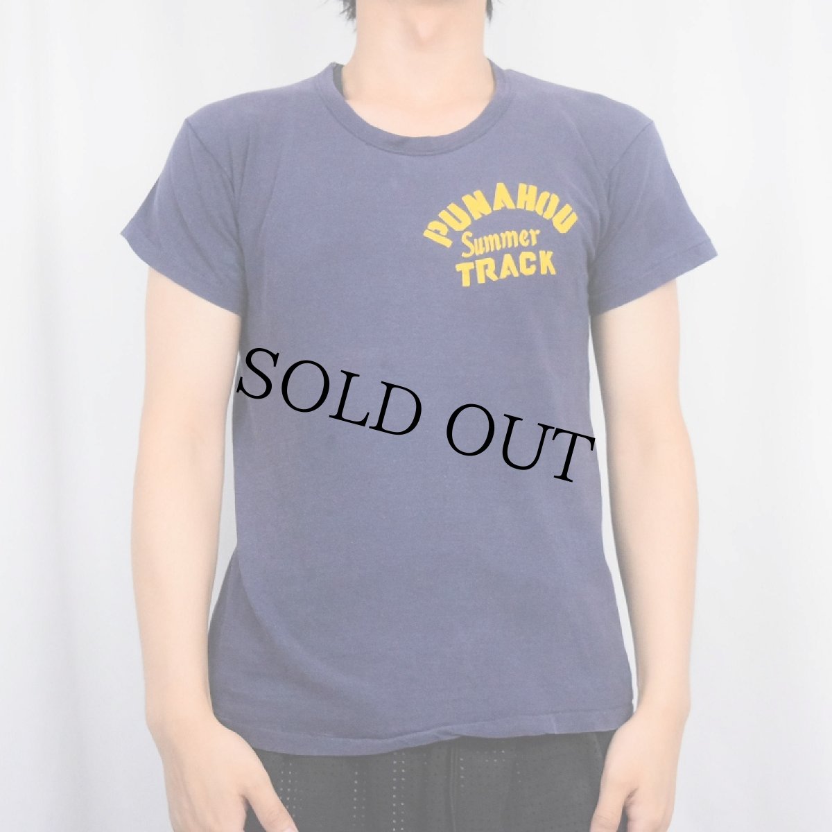 画像2: 70's RUSSELL ATHLETIC USA製 "PUNAHOU TRACK" プリントTシャツ NAVY M (2)
