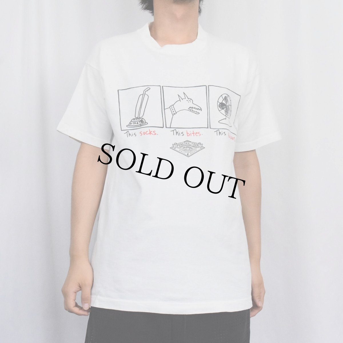 画像2: 90's USA製 "This sucks. This bites. This blows." イラストプリントTシャツ L (2)