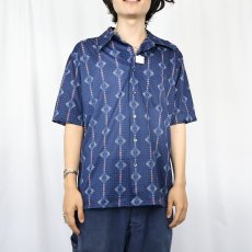 画像2: 70's Career Club USA製 総柄 オープンカラーポリシャツ L (2)