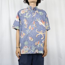 画像2: 80's reyn spooner HAWAII製 魚柄 3点留め プルオーバーコットンボタンダウンシャツ L (2)
