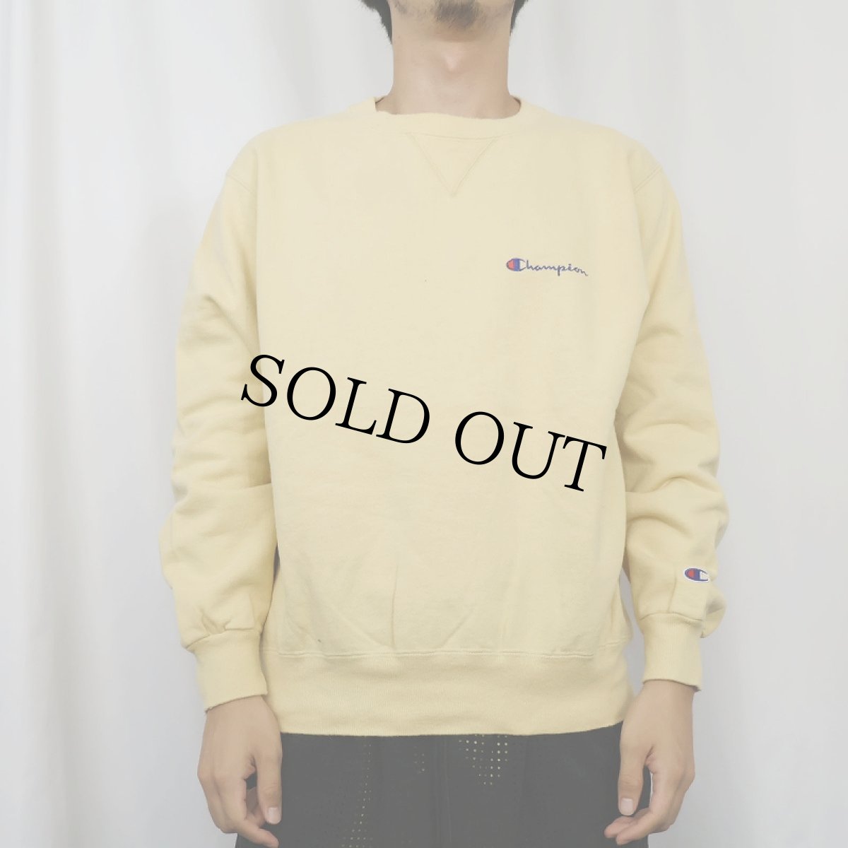 画像2: 90's Champion USA製 ロゴ刺繍 前Vスウェット M (2)