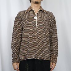 画像2: 70's マルチボーダー柄 ハーフジップ ベロアプルオーバー (2)