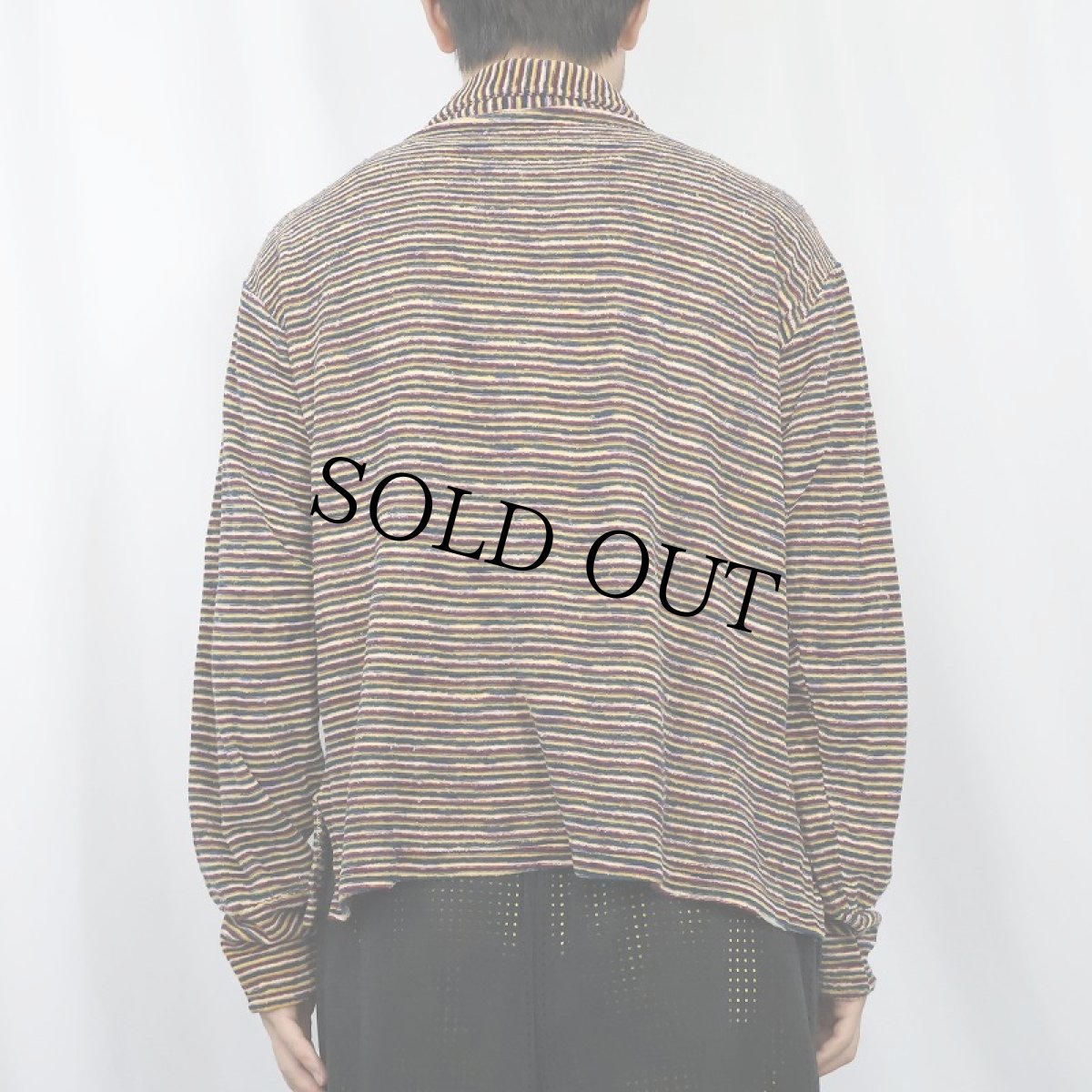 画像3: 70's マルチボーダー柄 ハーフジップ ベロアプルオーバー (3)