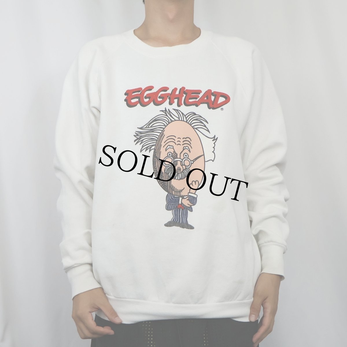 画像2: 90's USA製 "EGGHEAD" イラストプリントラグランスウェット XL (2)
