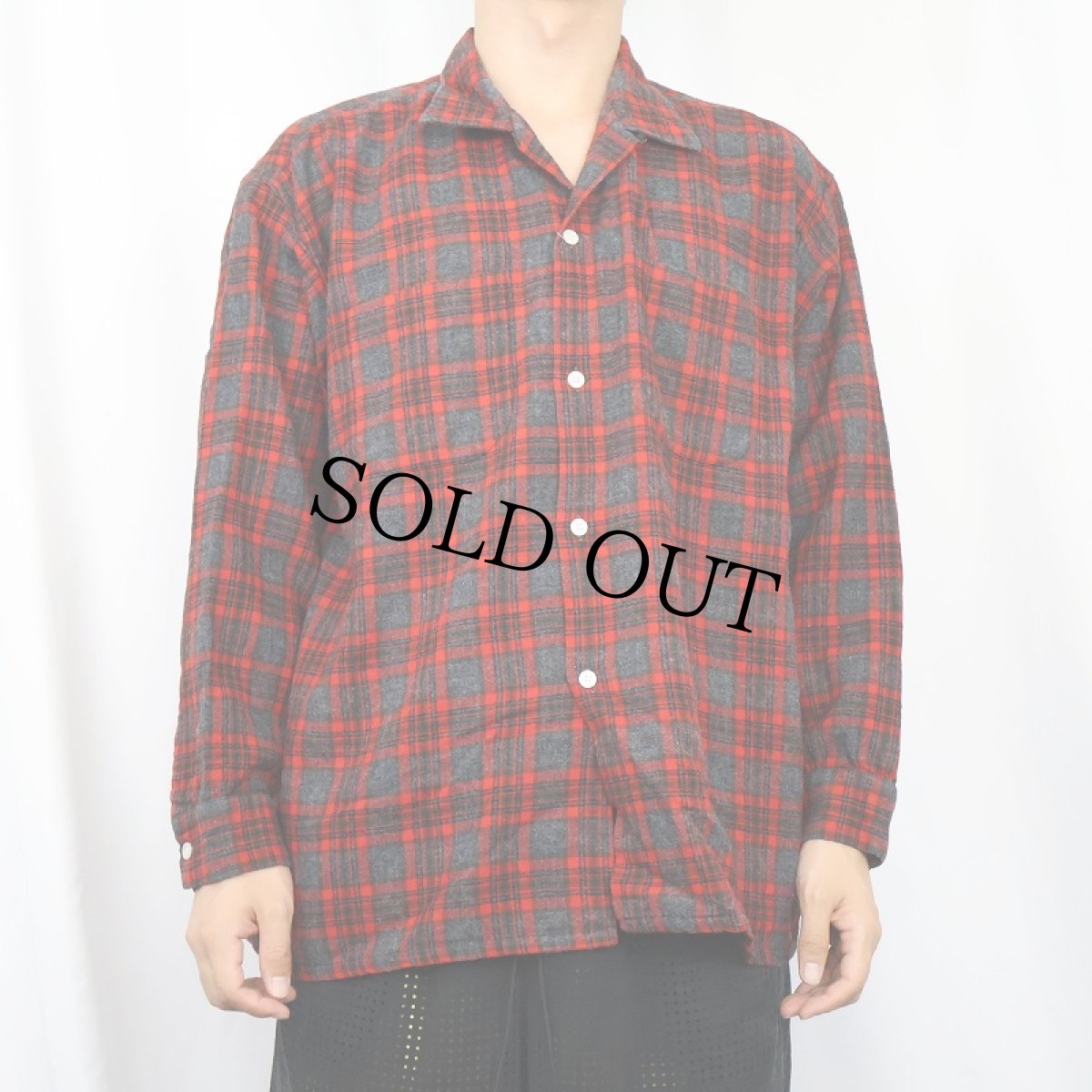 画像2: 60's TruVal チェック柄 ウールオープンカラーシャツ XL (2)