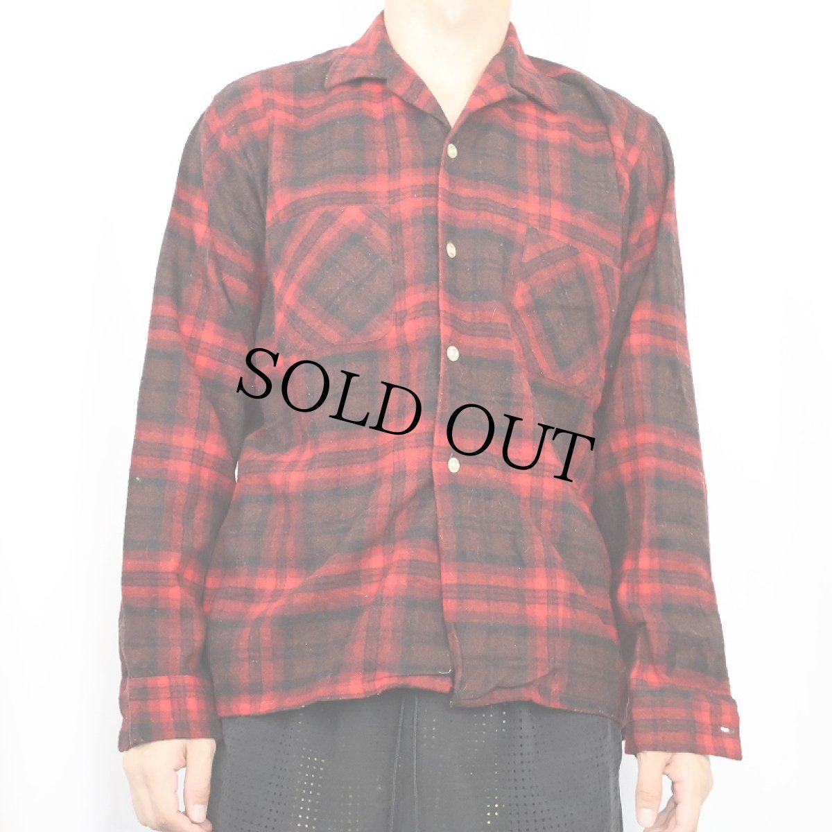 画像2: 60's Vanderbilt チェック柄 ウールオープンカラーシャツ (2)