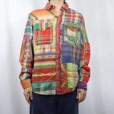 画像2: POLO Ralph Lauren ネイティブ柄 パッチワーク コットンシャツ M (2)