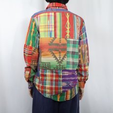画像3: POLO Ralph Lauren ネイティブ柄 パッチワーク コットンシャツ M (3)