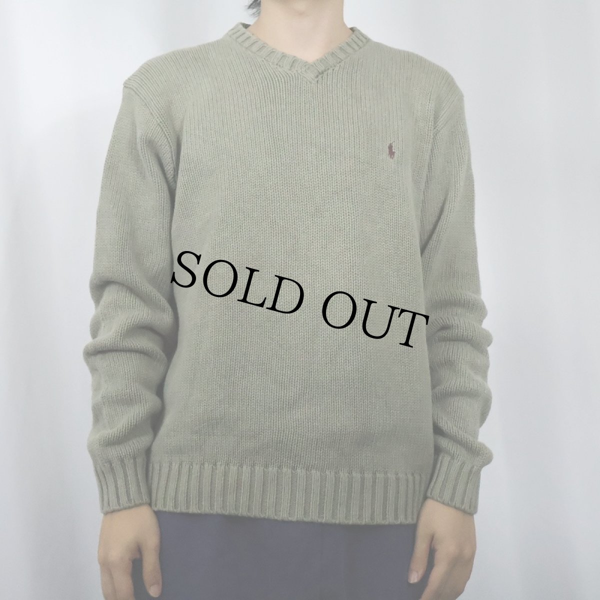 画像2: POLO Ralph Lauren ロゴ刺繍 Vネック コットンニットセーター M (2)