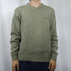 画像2: POLO Ralph Lauren ロゴ刺繍 Vネック コットンニットセーター M (2)