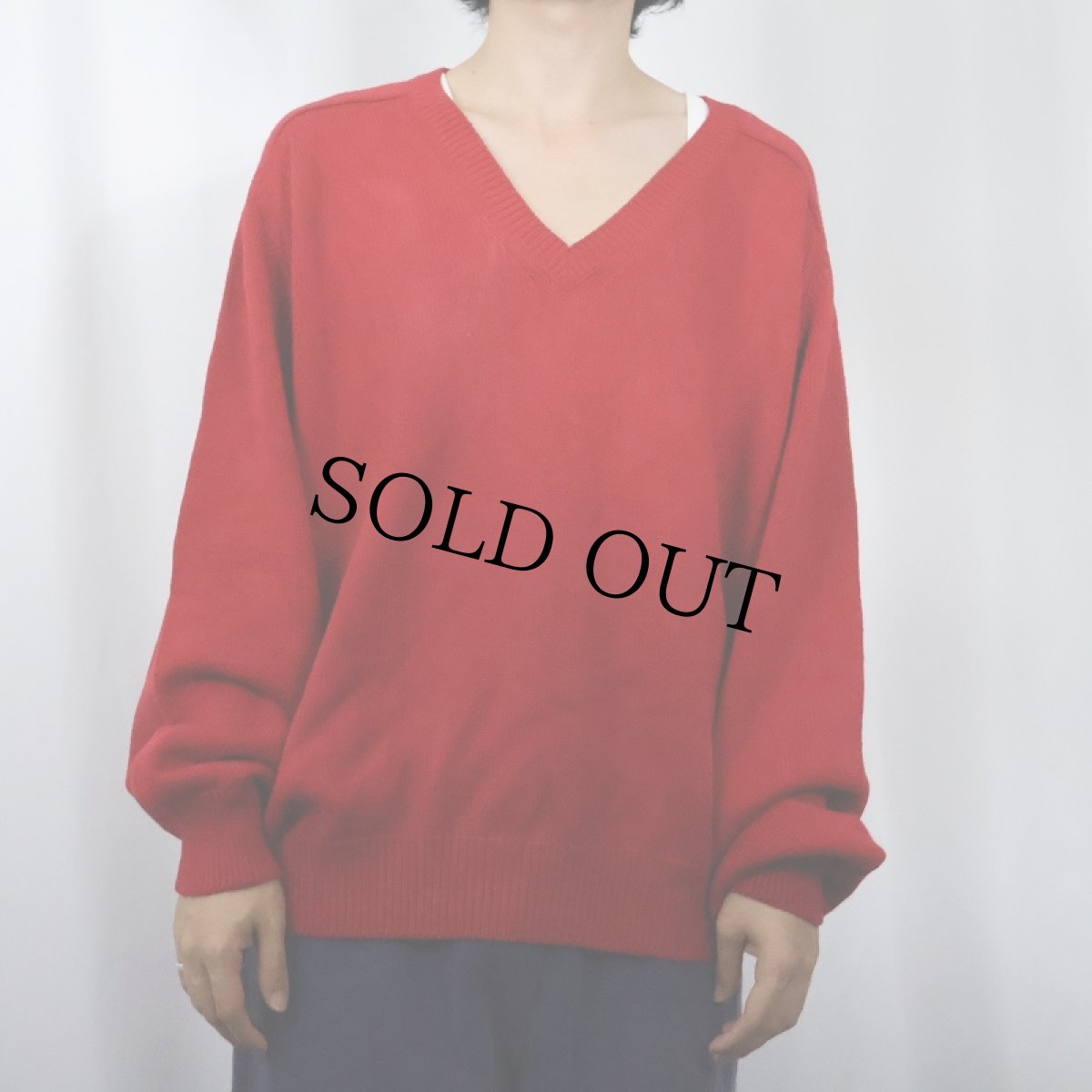 画像2: 90's LANDS' END USA製 Vネック コットンニットセーター L (2)