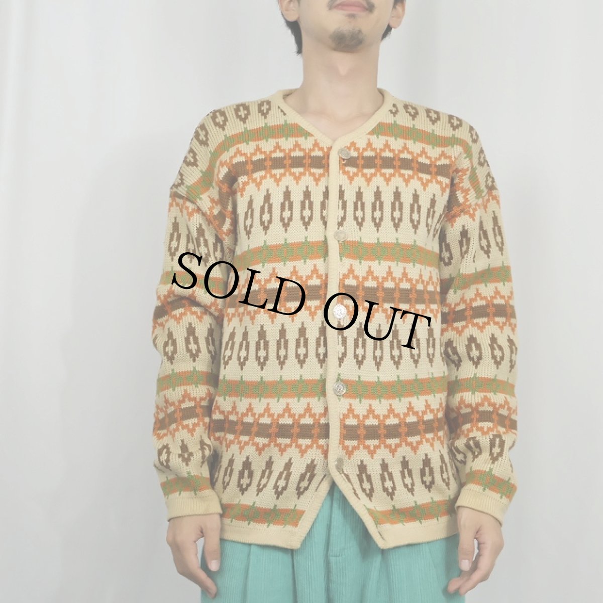 画像2: 60's Caldwell CANADA製 ノルディック柄 ウールニットカーディガン M (2)