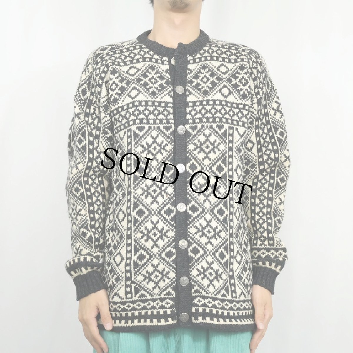 画像2: 60's〜 Figgjo NORWAY製 ノルディック柄 ウールニットカーディガン (2)
