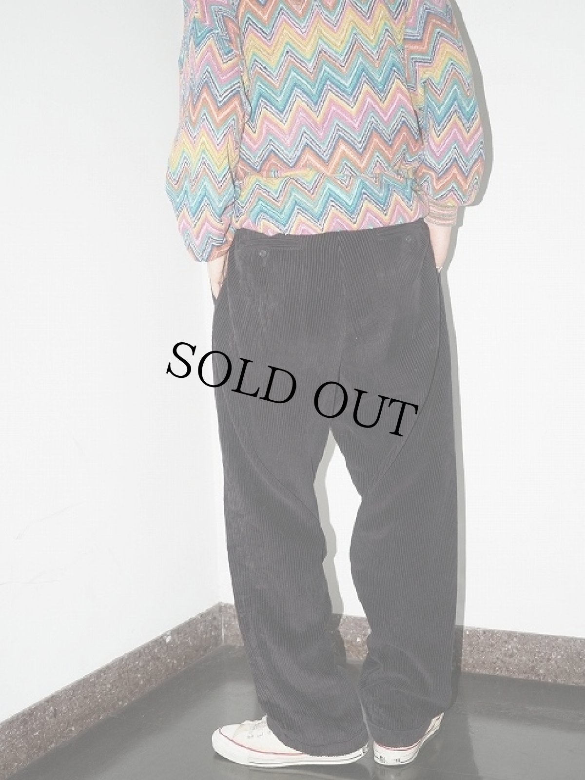 画像2: PERRY ELLIS 2タック 太畝コーデュロイパンツ BLACK W35 (2)