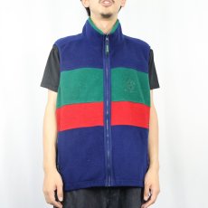 画像2: 90's Eddie Bauer EBTEK USA製 "POLARTEC" ロゴ刺繍 切り替えデザイン フリースベスト L (2)
