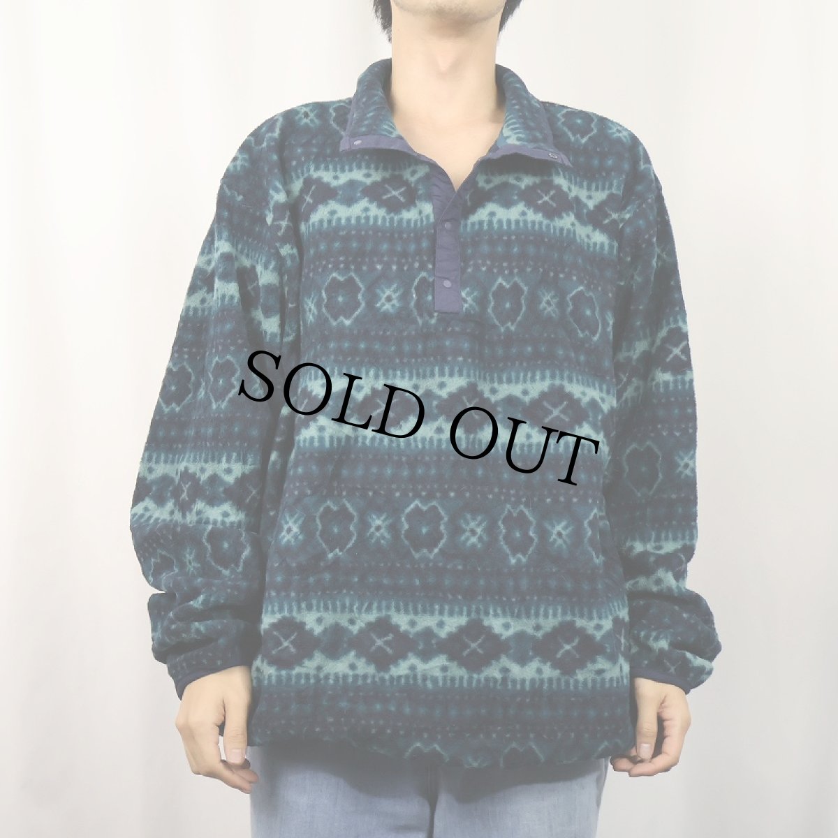 画像2: 80〜90's L.L.Bean USA製 ノルディック柄 ハーフスナップフリースジャケット XL (2)