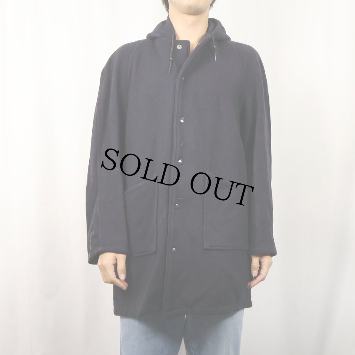 画像2: 〜70's フード付き スナップボタンウールコート NAVY (2)