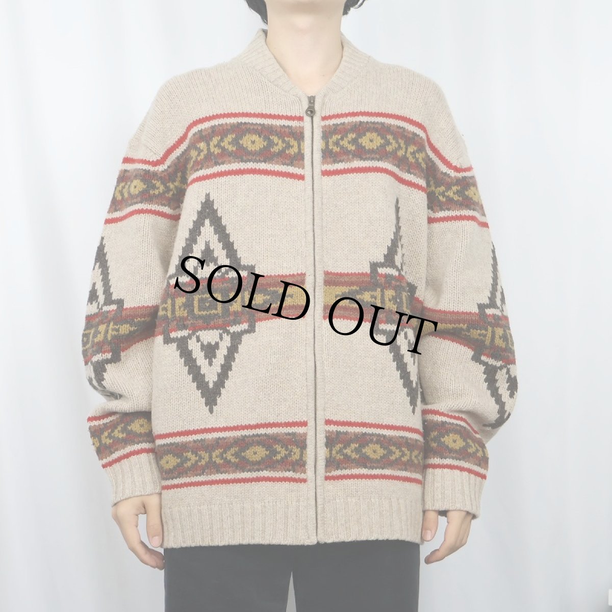 画像2: PENDLETON ネイティブ柄 ウールニットジップジャケット XL (2)