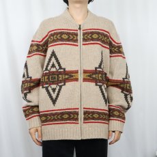 画像2: PENDLETON ネイティブ柄 ウールニットジップジャケット XL (2)