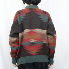 画像3: 90's ORVIS USA製 ネイティブ柄 ハーフジップ ウールニットセーター L (3)