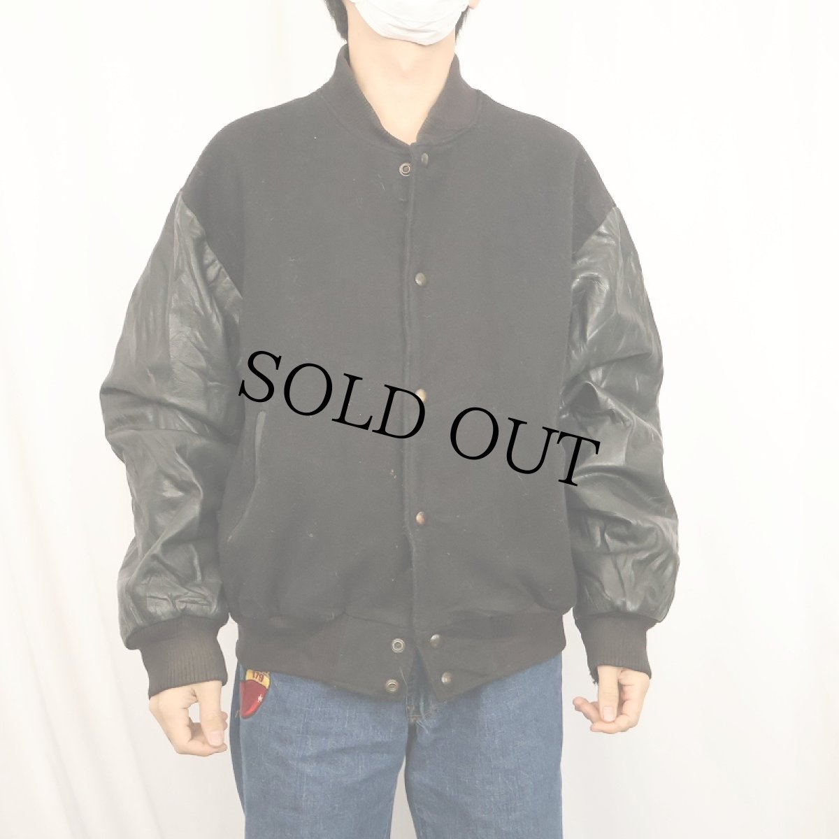 画像3: 90's America's Most Wanted USA製 テレビ番組 レザー×メルトンウール スタジャン BLACK L (3)