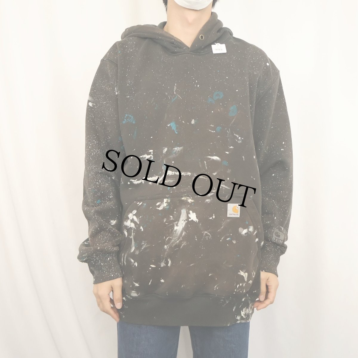 画像2: Carhartt ペンキペイント スウェットフーディー L (2)