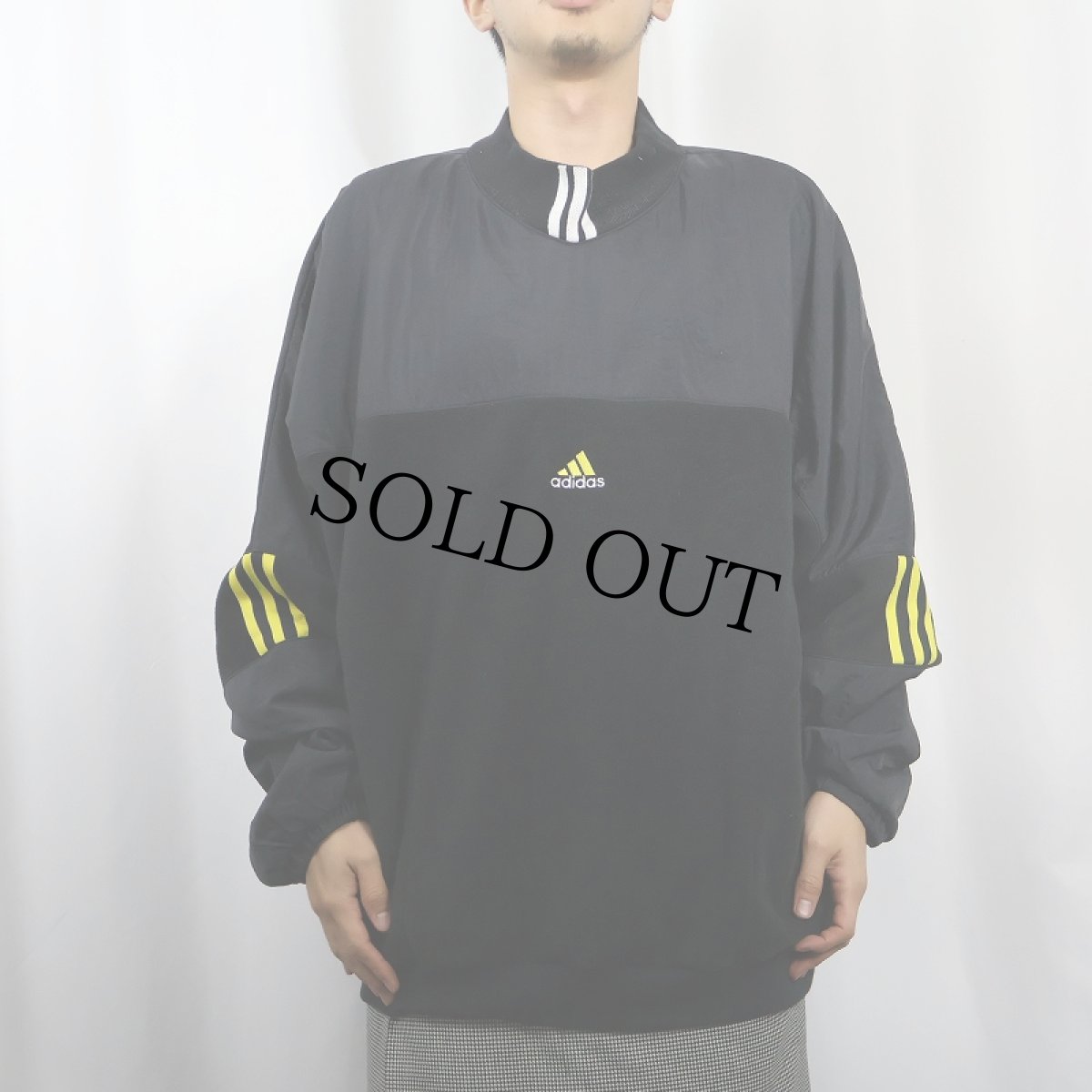 画像3: 90's adidas ナイロン切り替え フリースプルオーバー BLACK XL (3)