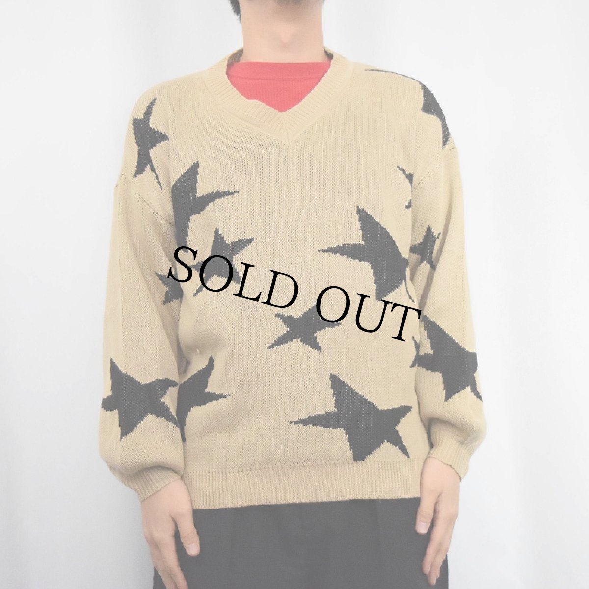 画像2: ECOWISH 星柄 ジャガードニットセーター S (2)
