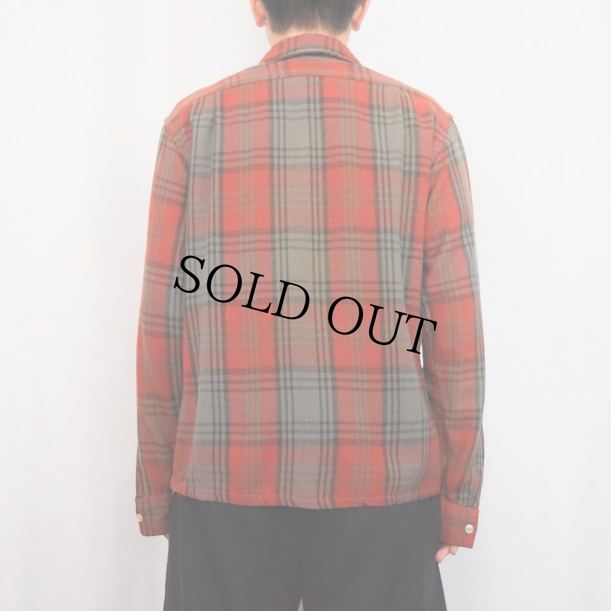 画像3: 60's チェック柄 ウール×レーヨン オープンカラーシャツ M (3)