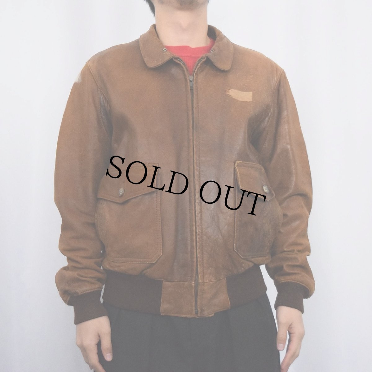 画像2: 80's BANANA REPUBLIC "A-2 TYPE" レザーフライトジャケット SIZE42 (2)