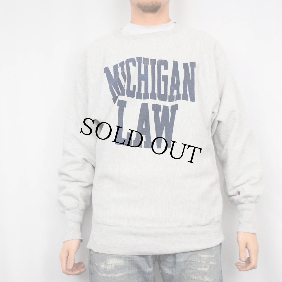 画像2: 90's Champion REVERSE WEAVE USA製 "MICHIGAN LAW" 染み込みプリントスウェット XL (2)