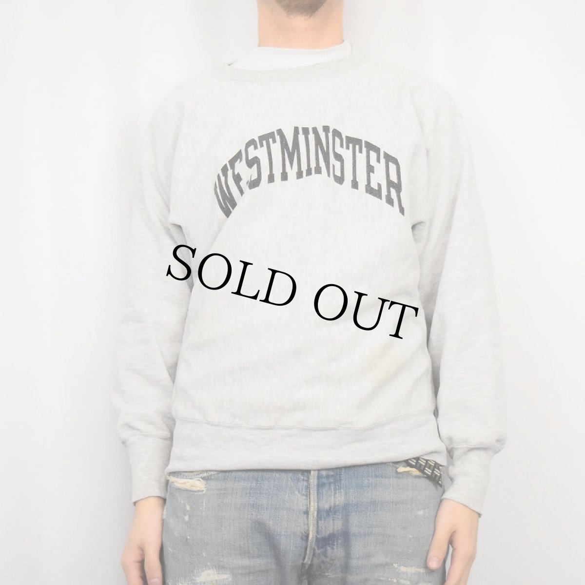 画像2: 90's Champion REVERSE WEAVE USA製 "WESTMINSTER" 染み込みプリントスウェット M (2)