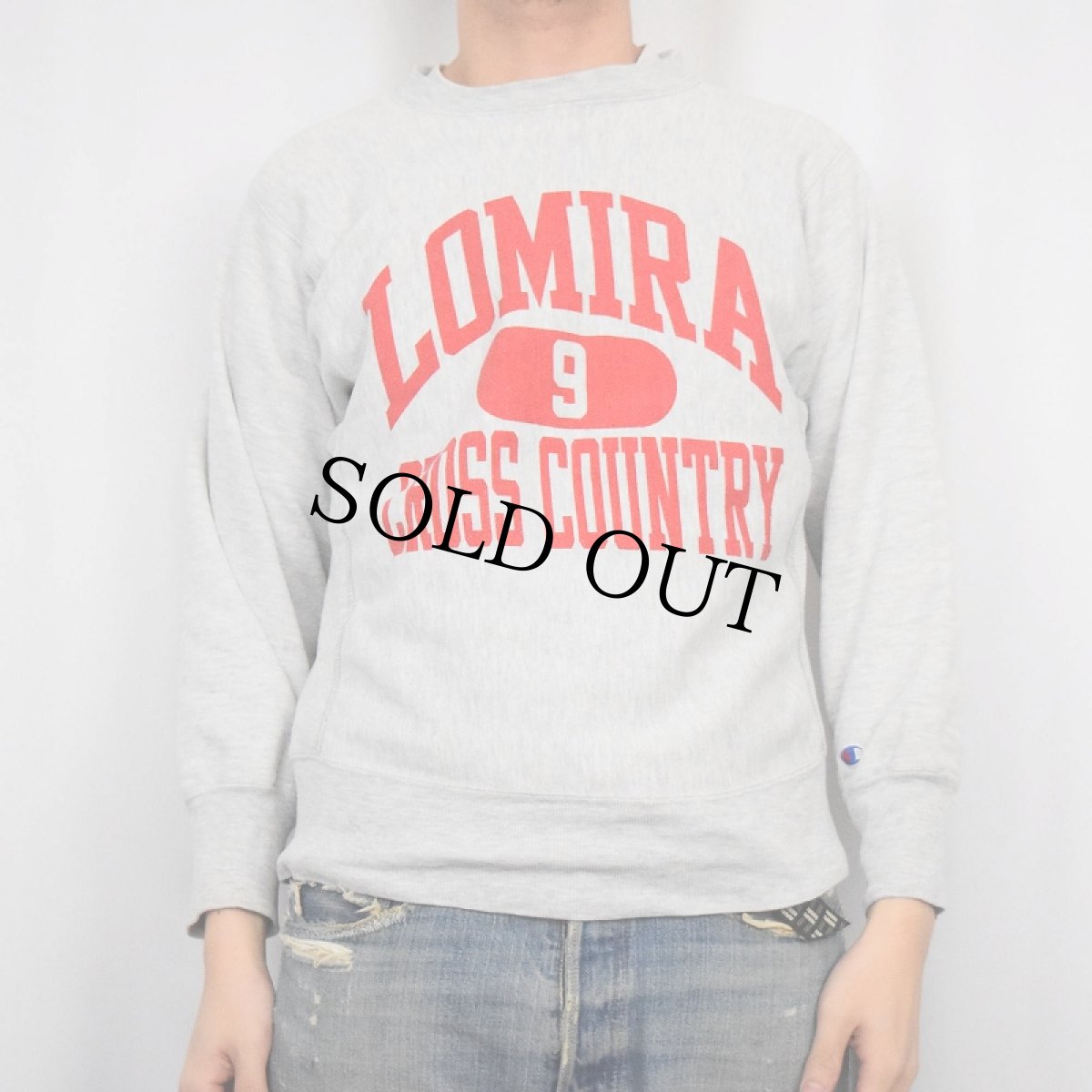 画像2: 80's Champion REVERSE WEAVE トリコタグ USA製 "LOMIRA CROSS COUNTRY" 染み込みプリントスウェット M (2)