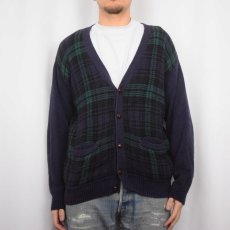 画像2: 90's GAP チェック柄 コットンニットカーディガン NAVY S (2)